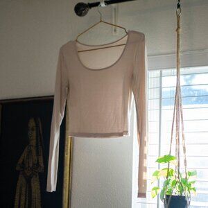 Thin Cream Colored Long Sleeved Crop Top Women's Extra Small